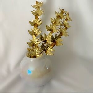 Vintage metal gold leaves home decor stems 3 set deadstock new in box metallic